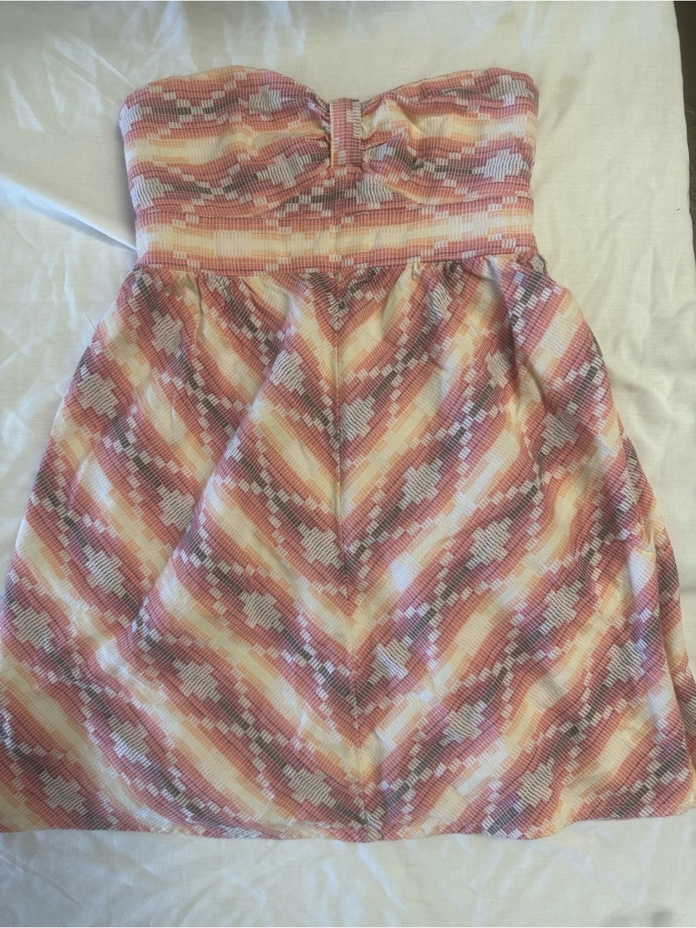 Roxy Strapless Chevron Sundress in Pink, Cream and Gray